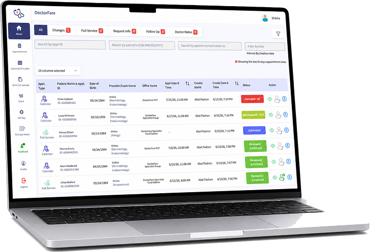 Appointment status tabs and filters
