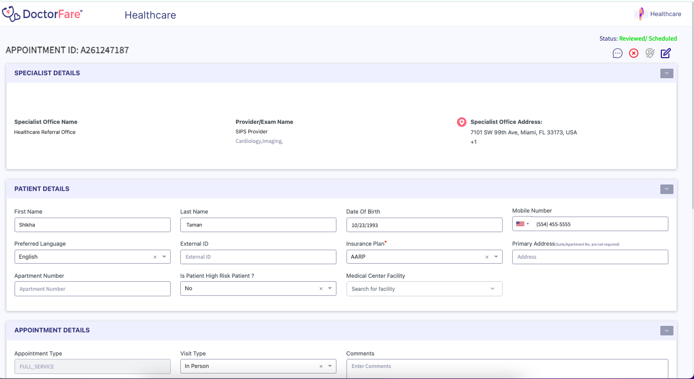 Appointment status tabs and filters